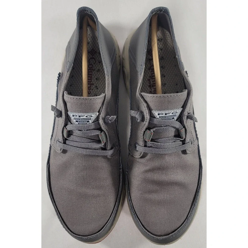 Columbia Bahama Vent‎ PFG Boat Shoes Mens Sz 8 Grey/Red Canvas & Leather Uppers